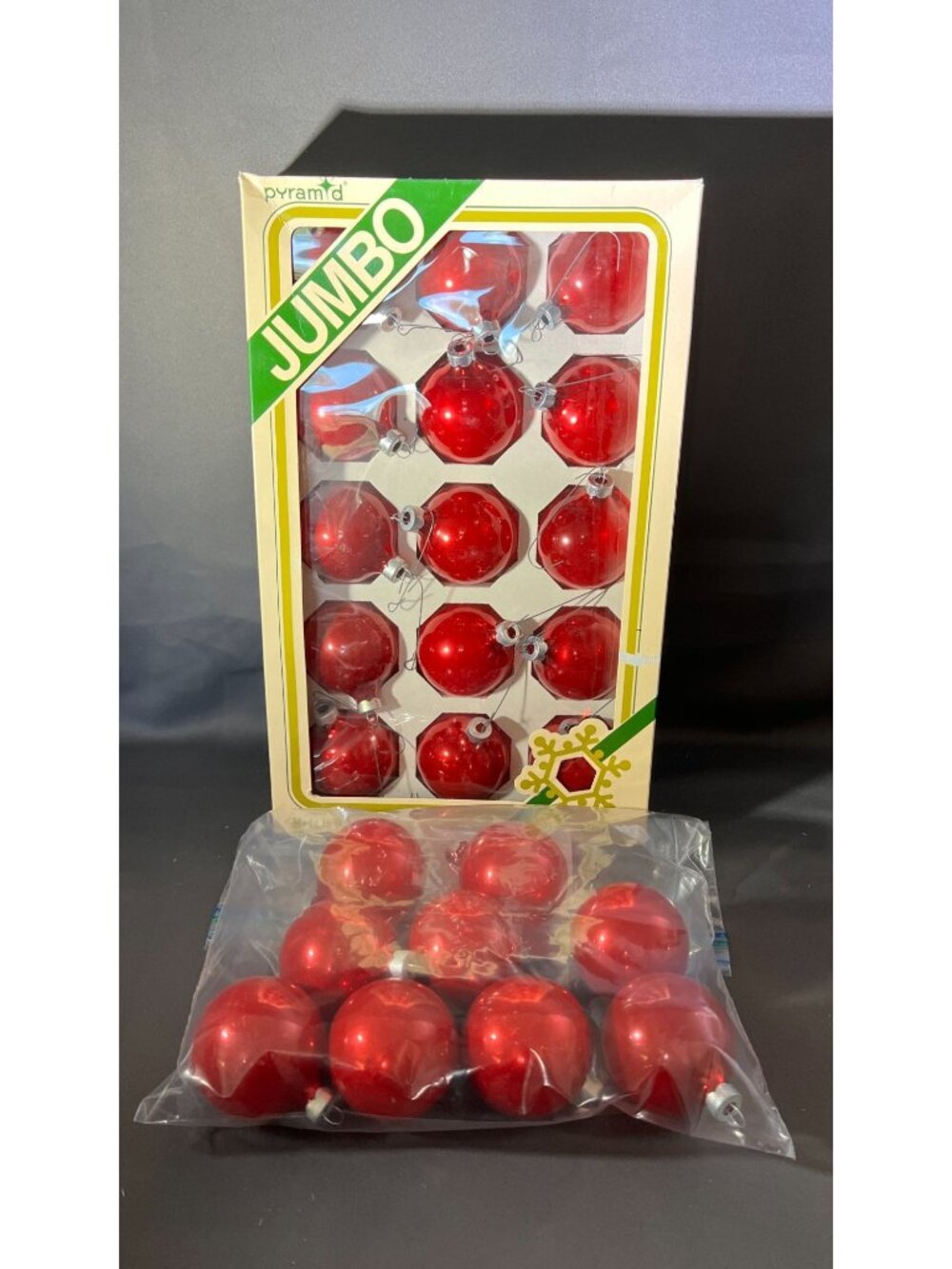 24 Vintage Pyramid Red Mercury Glass Ornaments In Box and Loose